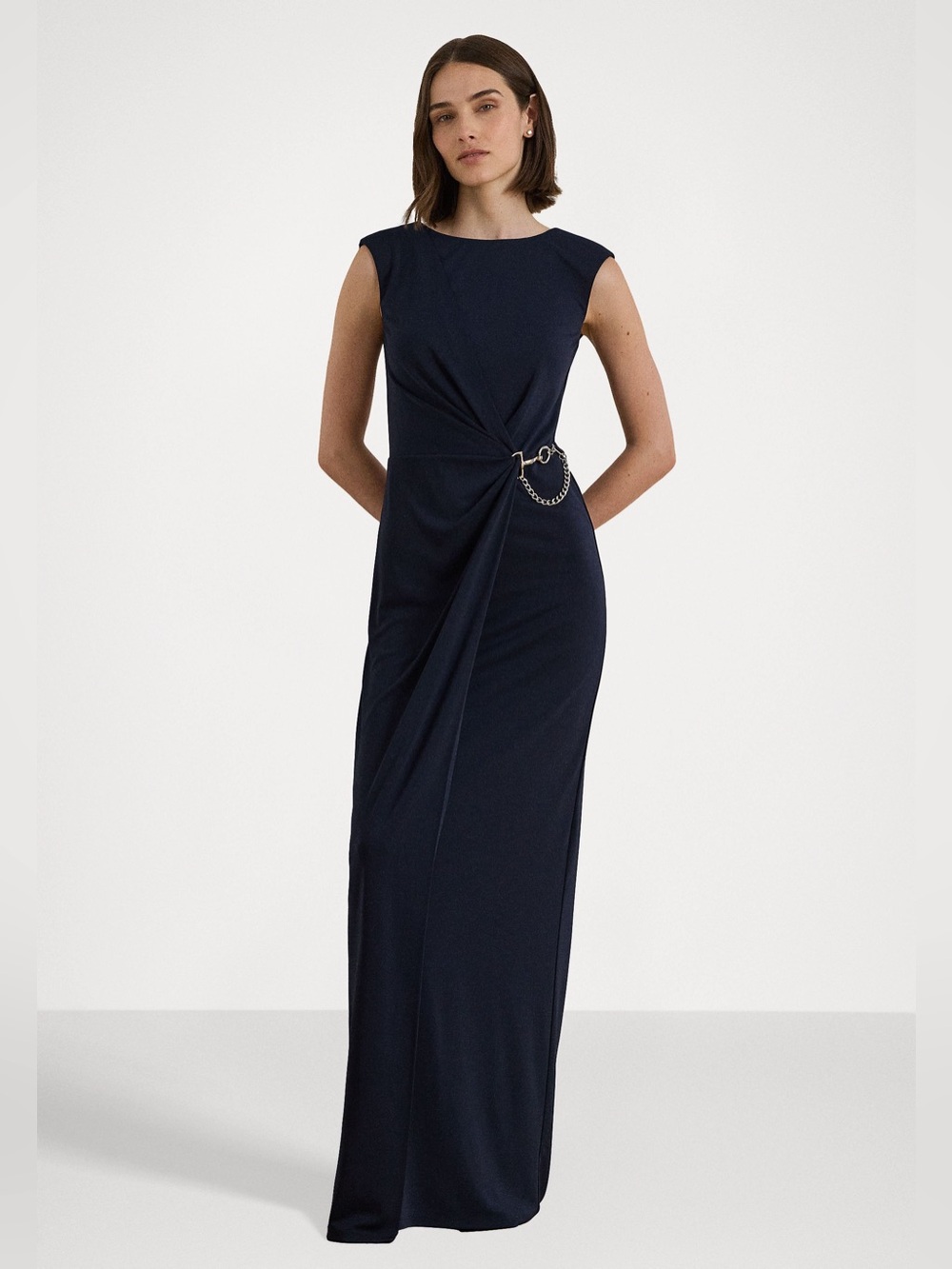 Ralph Lauren Navy Sleeveless Maxi Dress with Chain Ring Detail size 2